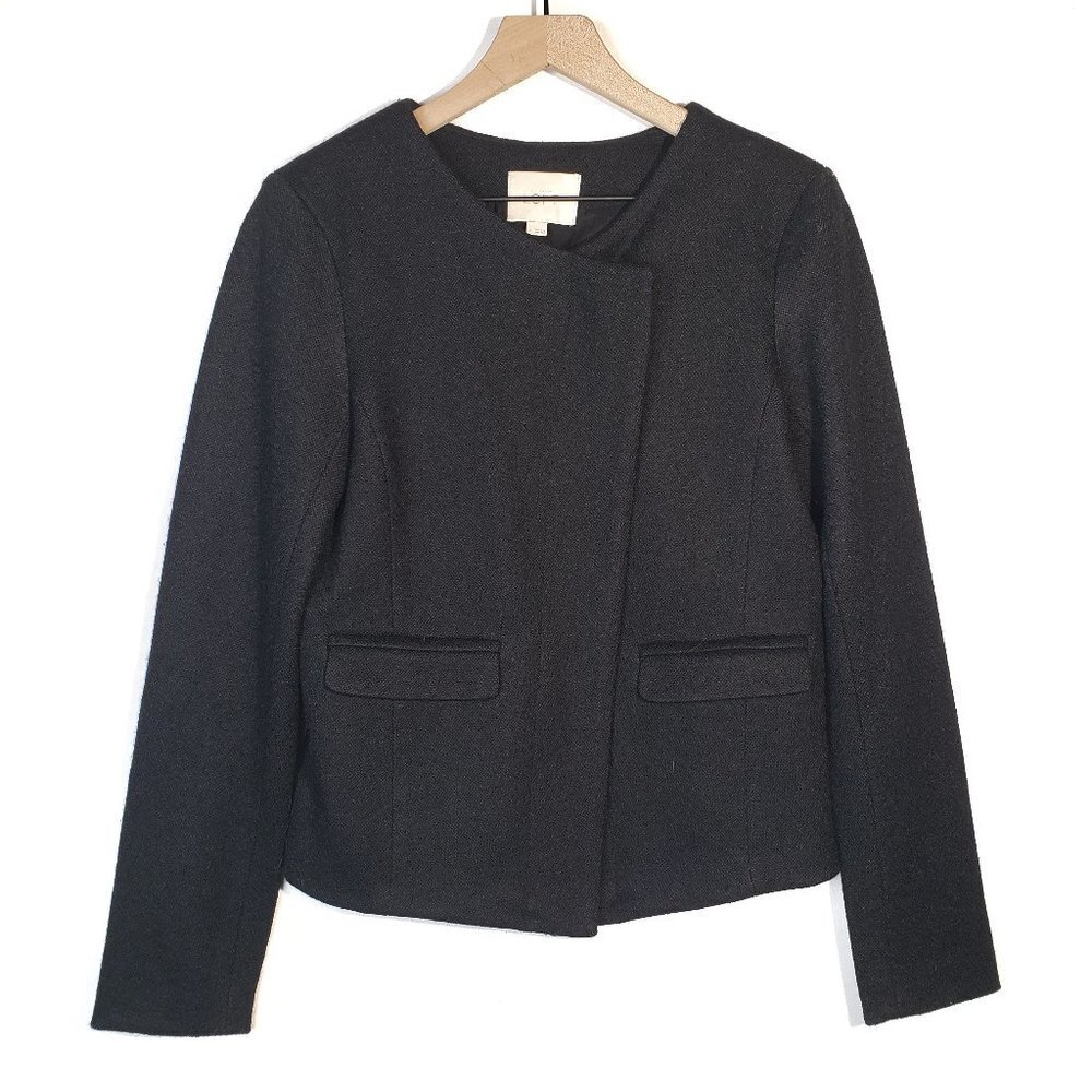 LOFT Asymmetrical Snap‎ Front Blazer Jacket Coat 4 Black Moto